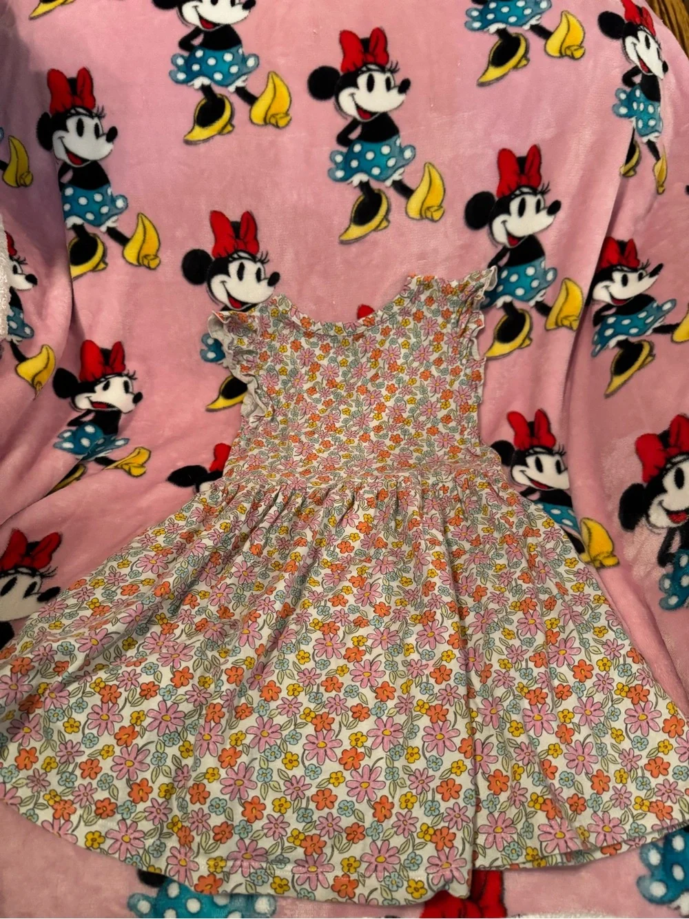 Girls Floral Ruffle Sleeve Dress - Pink & Orange Old Navy Size 6 7 Small C4
